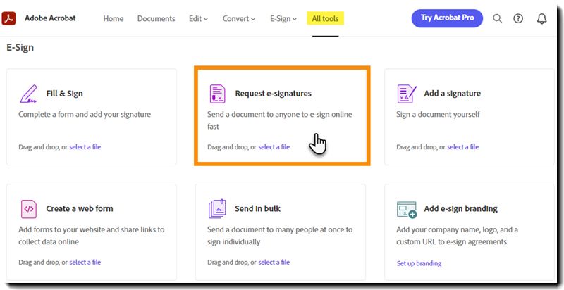 Demander des signatures électroniques via les liens Tous les outils