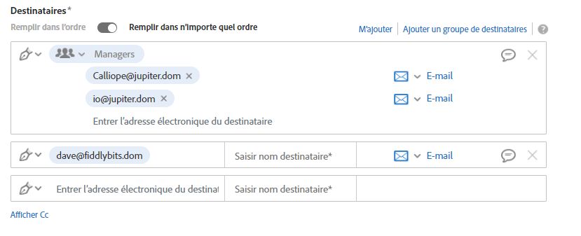 Nom du destinataire non obligatoire dans les groupes de destinataires