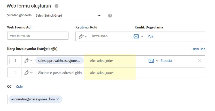 Web formlarında alıcı adı isteme