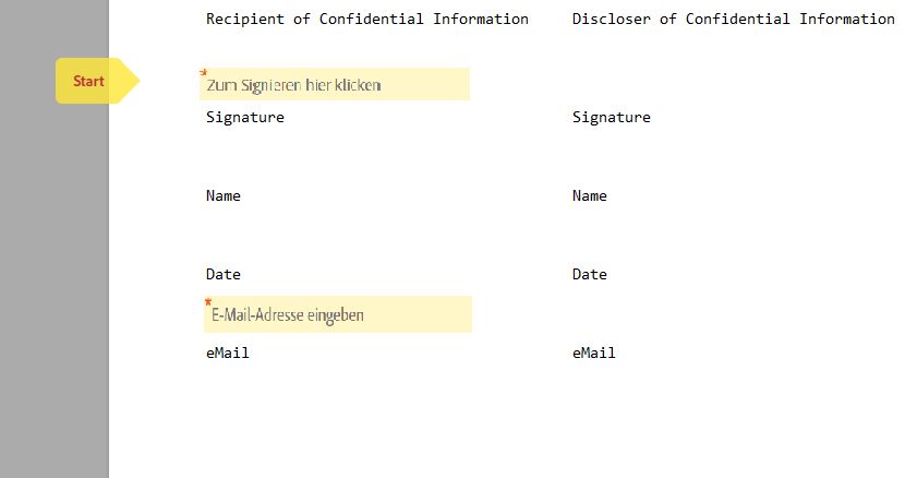 „Erforderliche E-Mail-Adresse“ im Signaturblock, aktiviert mit einem separat platzierten E-Mail-Feld