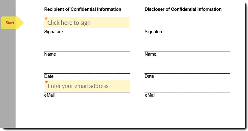 Correo electrónico obligatorio en el bloque de firma activado con un campo de correo electrónico colocado discretamente