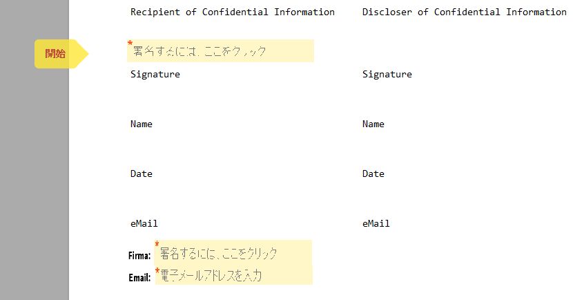 署名ブロックで必須の電子メールが有効になっているが、電子メールフィールドが配置されていない