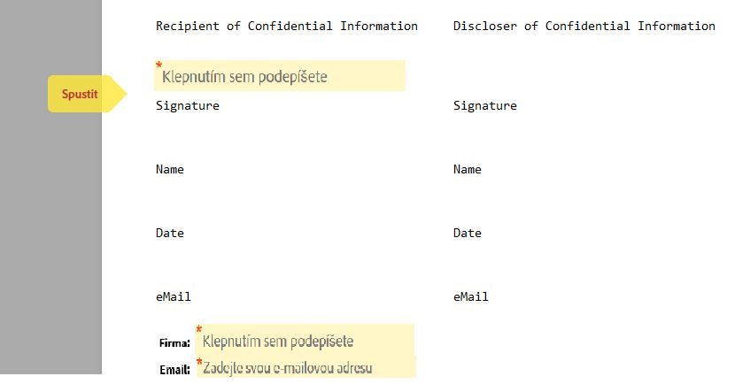 Blok podpisu se zapnutou možností povinného vyplnění e-mailu, ale bez vloženého pole e-mailu
