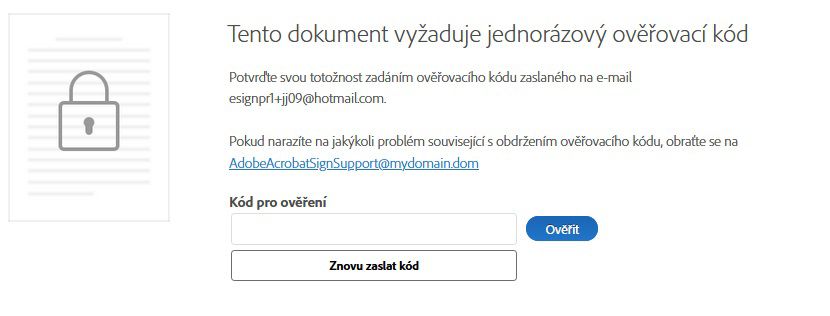 Výzva k zadání kódu jednorázového hesla na e-mail