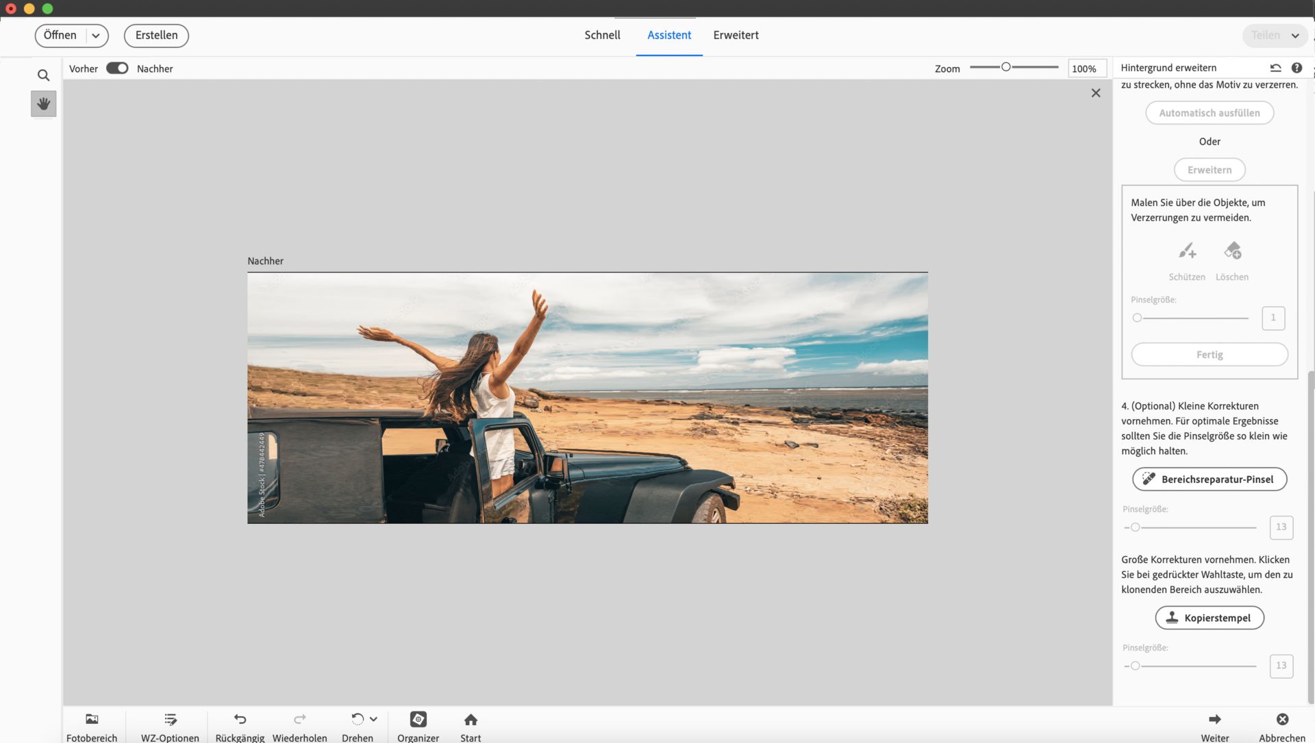 Hintergrund-erweitern-Assistent-Bild-verzerrt