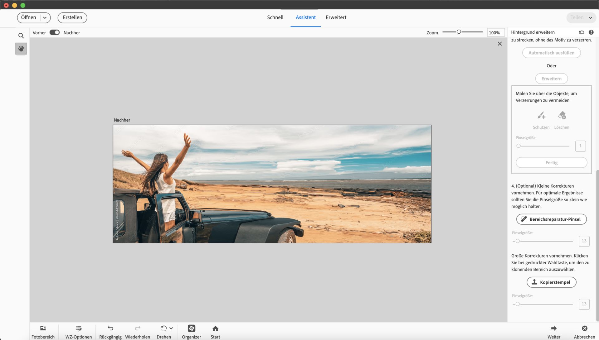 Hintergrund-erweitern-Assistent-Bild-verzerrt