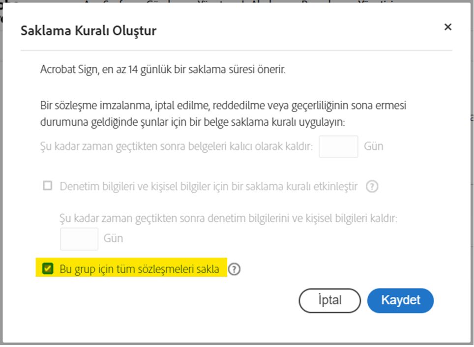 Tüm sözleşmeleri saklama