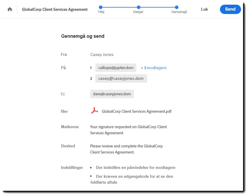 Gennemgå og send