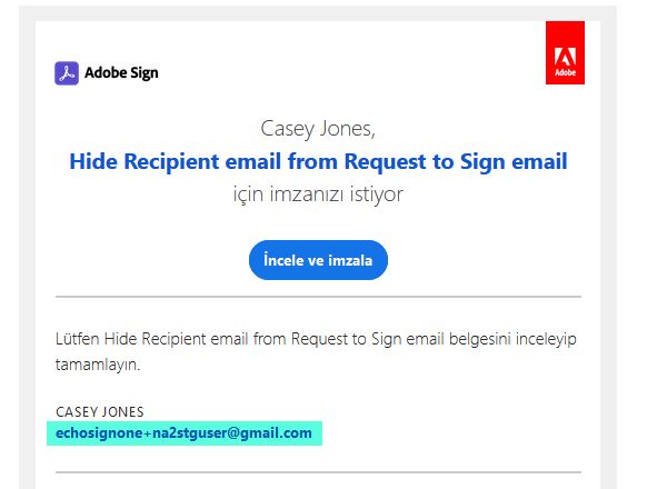 &quot;İmza Gerekli&quot; e-postasında diğer alıcıların e-posta adreslerini gizle seçeneği etkinleştirildi