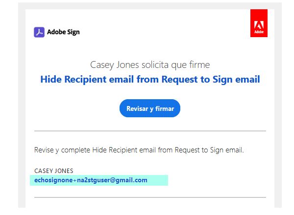 Ocultar los correos electrónicos de los otros destinatarios del correo electrónico “Firma solicitada” activado