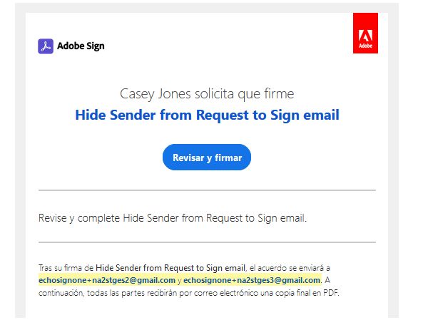  Ocultar el nombre y el correo electrónico del remitente del correo electrónico “Firma solicitada”