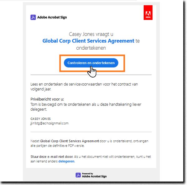 De e-mail Controleren en ondertekenen met de koppeling gemarkeerd.