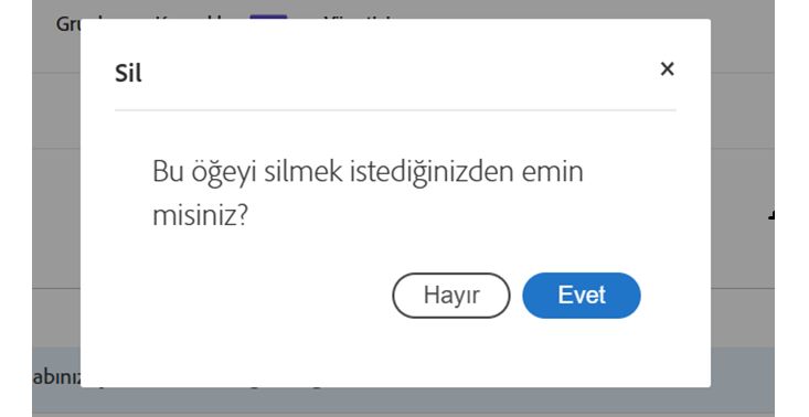 Seçilen entegrasyon anahtarını silmeyi isteyen iptal onay iletişim kutusu.