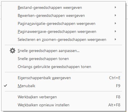 De gereedschappen kiezen die u wilt weergeven