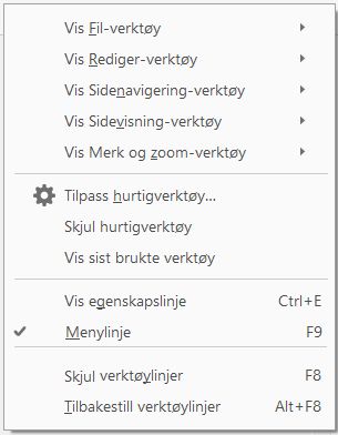 Velg verktøyene du vil skal vises