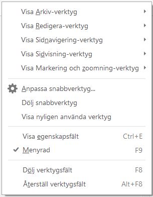 Välj verktygen som du vill visa