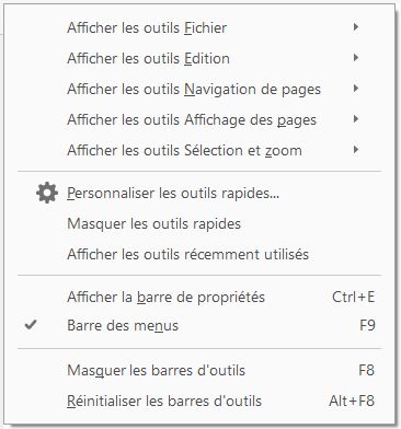 Sélection des outils à afficher