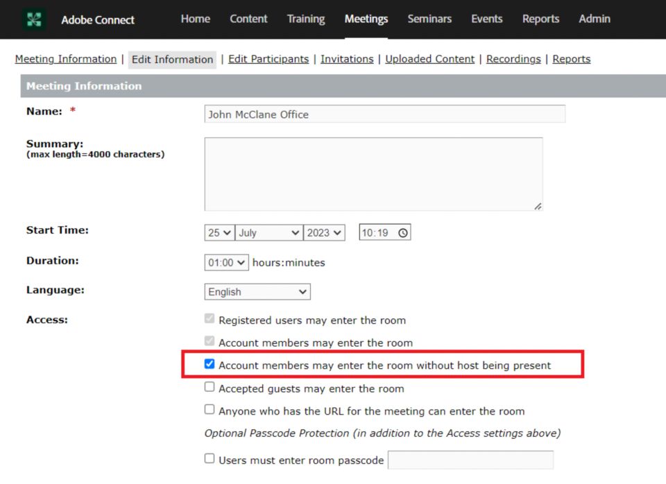 New room access setting option