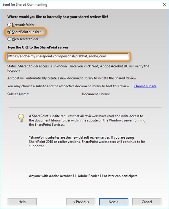 موقع SharePoint الفرعي وعنوان URL