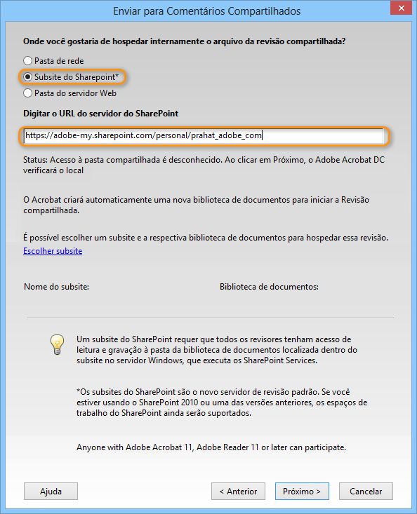 Subsite do SharePoint e sua URL