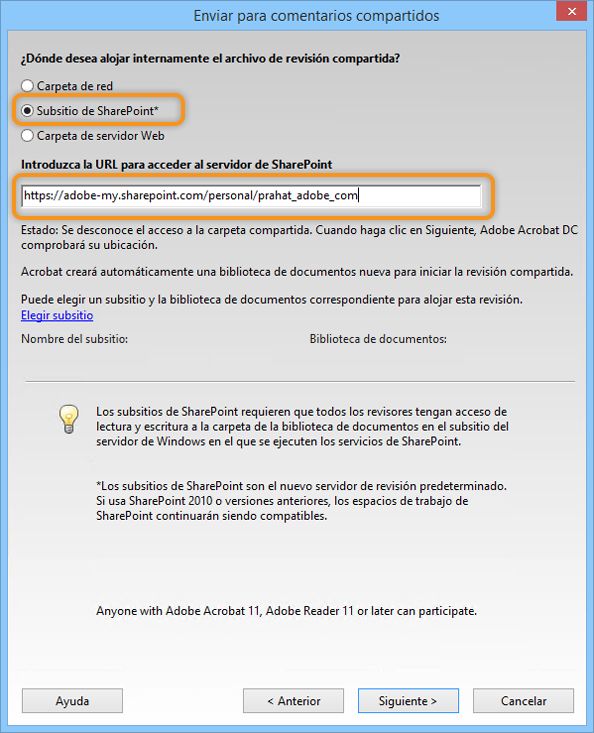 Subsitio de SharePoint y su URL