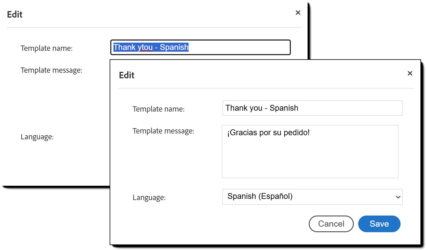 El panel Crear plantilla