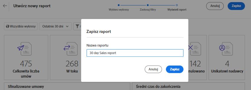 Zapisz raport w rejestrze raportów systemowych