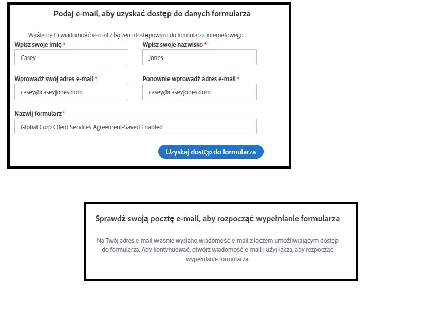 Panel żądania pojawiający się, gdy sygnatariusz formularza internetowego po raz pierwszy uzyskuje do niego dostęp.