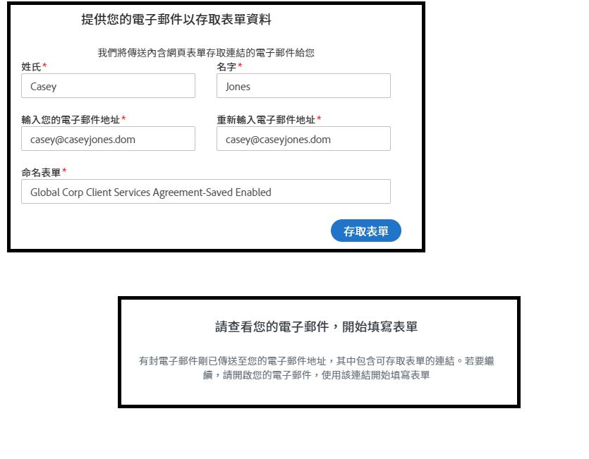 當網頁表單簽署者首次存取網頁表單時，會出現挑戰面板。