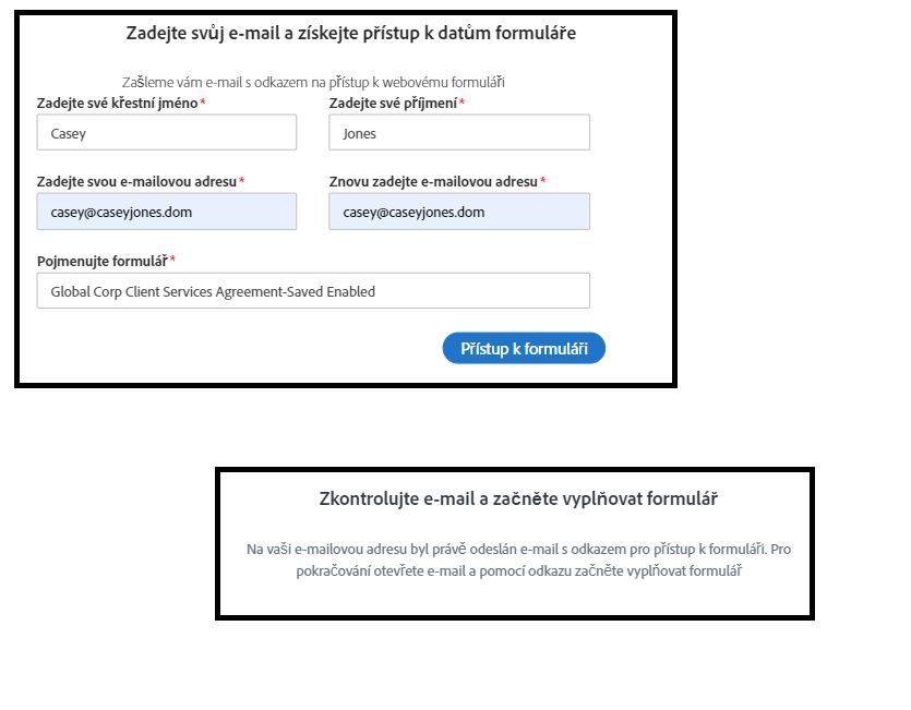 Panel s výzvou se zobrazí při prvním přístupu podepisujícího k webovému formuláři.