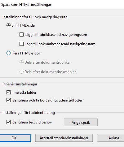 Spara som HTML-inställningar