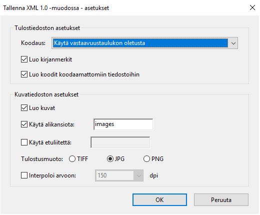 Tallenna XML-asetuksina