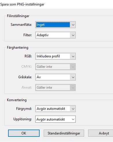 Spara som PNG-inställningar