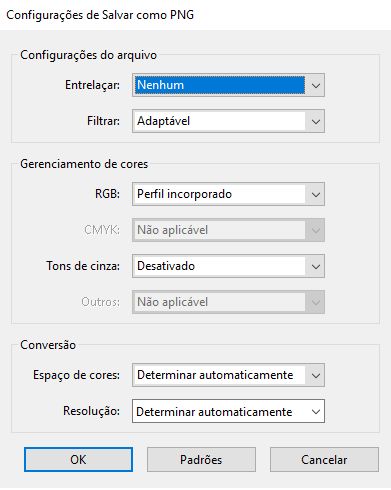 Configurações de Salvar como PNG