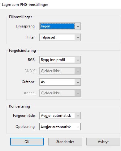 Lagre som PNG-innstillinger