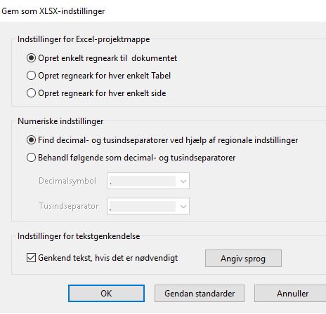 Gem som XLSX-indstillinger