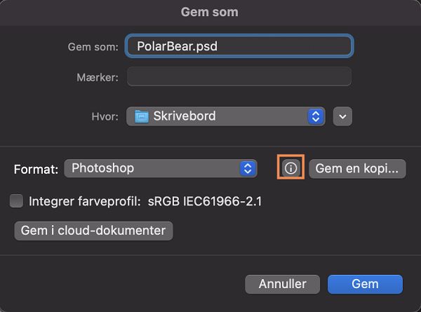 Kan du ikke se det ønskede format som JPEG eller PNG? Gem en kopi af dokumentet for alle formater