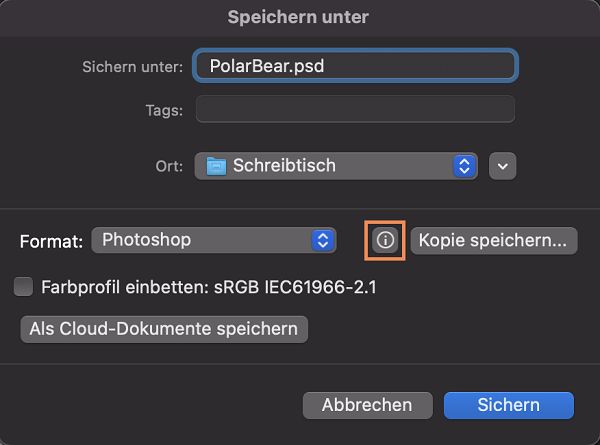 Das gewünschte Format, z. B. JPEG oder PNG, wird dir nicht angezeigt? Speichere eine Kopie deines Dokuments für alle Formate