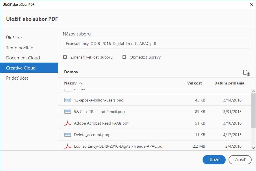 Vlastné dialógové okno Uložiť ako