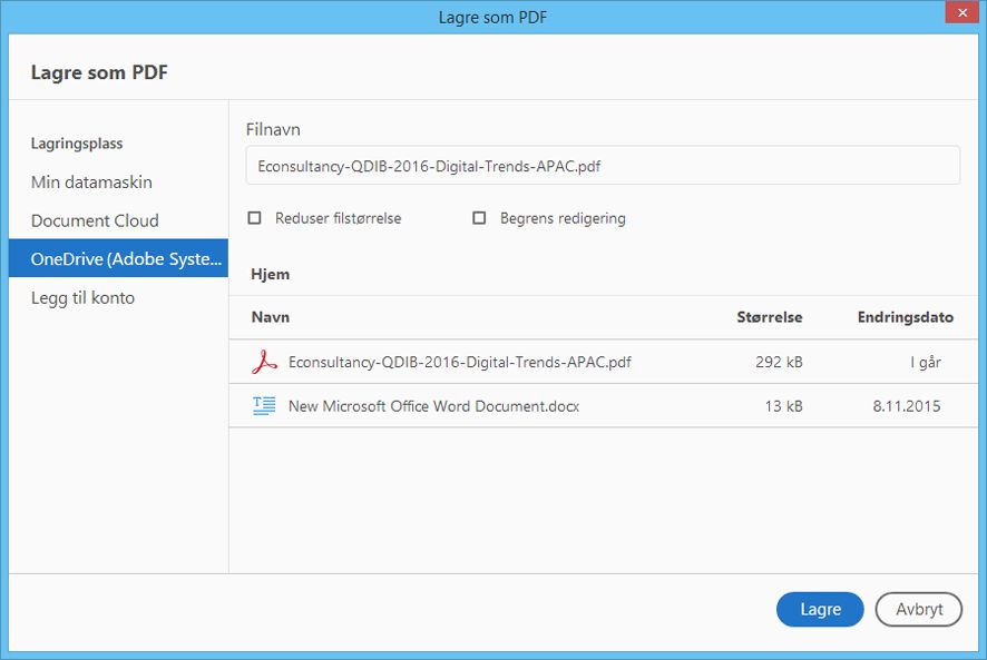 Egendefinert Lagre som-dialogboks