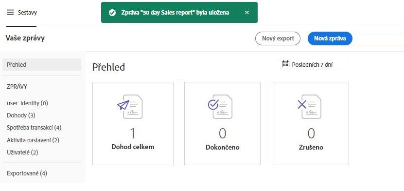 Uložená zpráva se zobrazenou zprávou o úspěchu