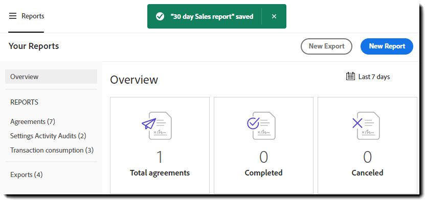 En lagret rapport med Vellykket-meldingen vist