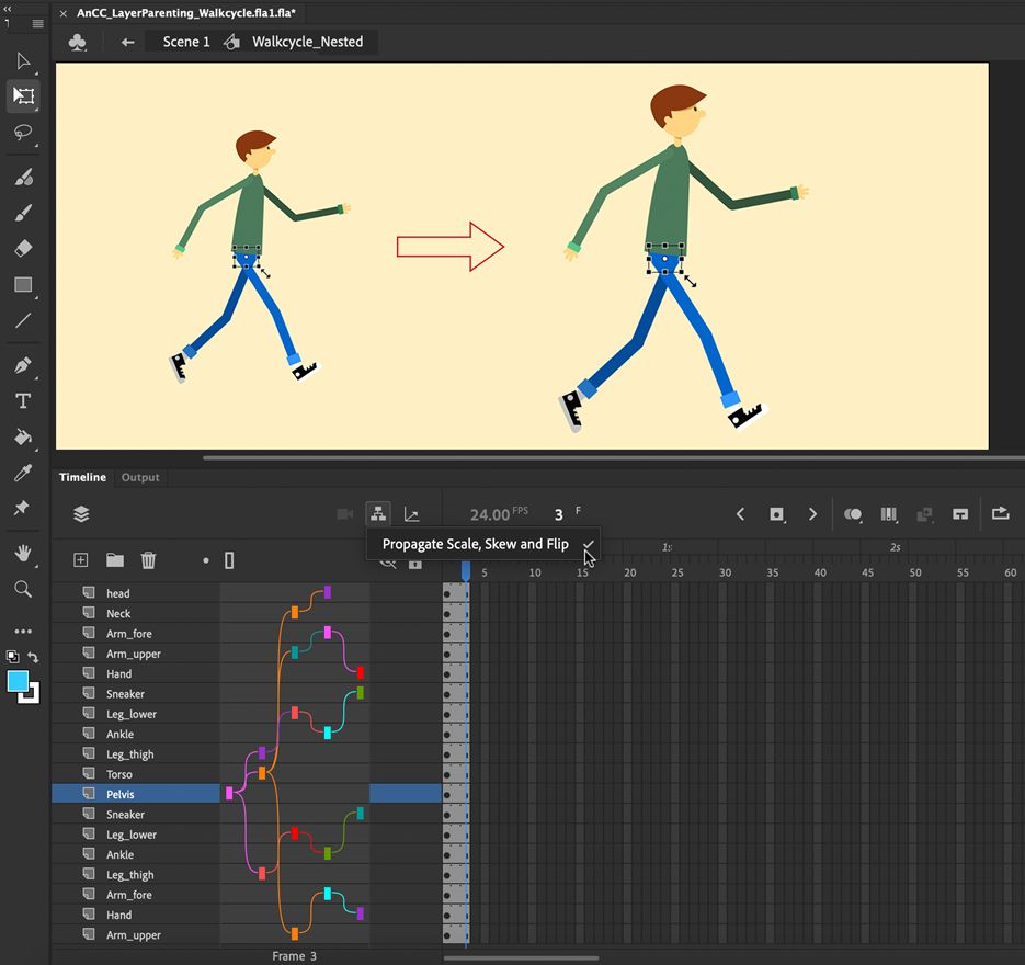 Создание слоев временной шкалы в Animate