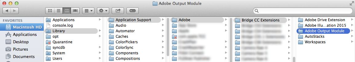 Posizione della cartella di Adobe Output Module