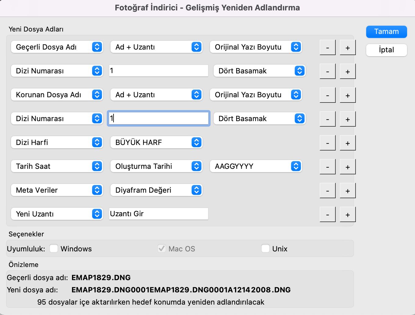 Fotoğraf İndirici - Gelişmiş Yeniden Adlandırma. Yalnızca macOS'de mevcuttur.