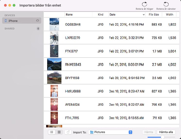 Importera från enheter i macOS