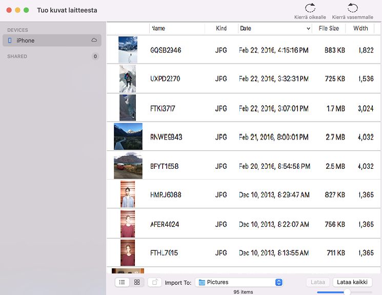 Tuonti laitteesta macOS-järjestelmässä