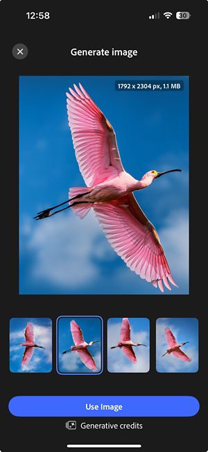Screen displaying four AI-generated image options with the Use image button below each.
