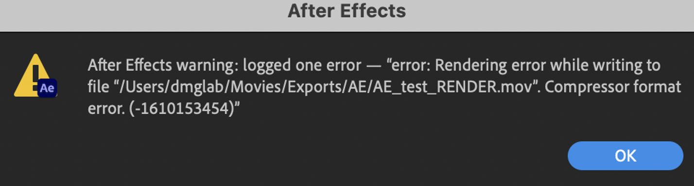 M1 Pro、M1 Max、M1 Ultra システムの After Effects でのエラー