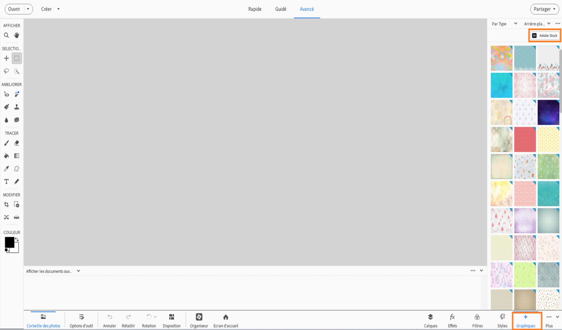 Remplacez l’image du catalogue en tant qu’arrière-plan sous forme de calque en sélectionnant Adobe Stock dans le panneau Graphiques.